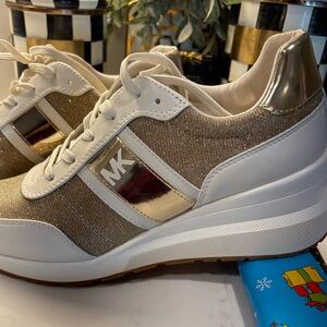 Michael Kors Women's Gold and Cream Sneakers  W/ MK shoe box